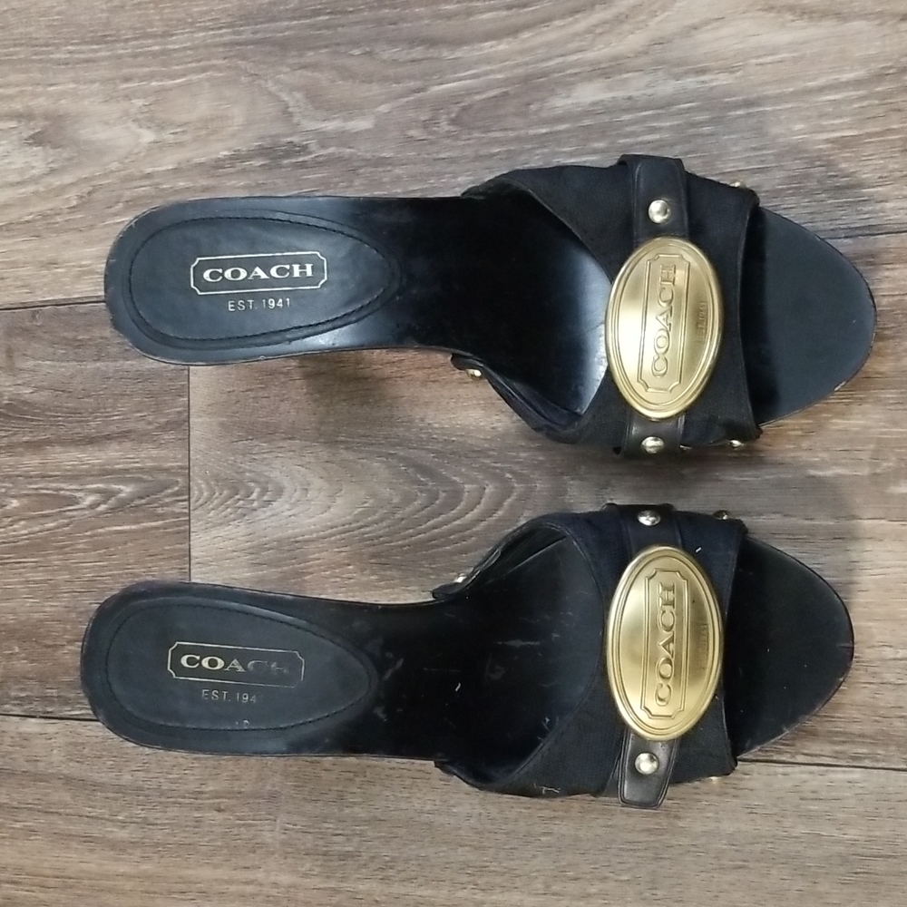 Coach Addisyn Signature Black Y2K Wooden Heeled Sandals Size 7.5